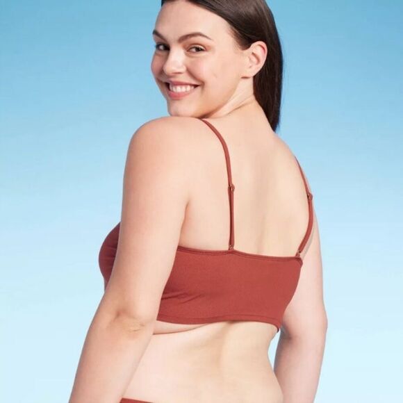 *NWT Shade & Shore Large (12-14) Brown Ribbed Bikini Swim Bralette Top - Picture 6 of 9